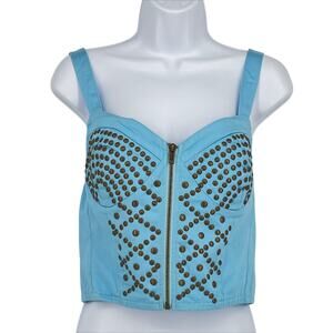 Ark & CO Sexy Studded Zip Crop Top in Blue Size Large